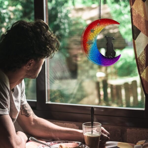 Window Hanging Moon Puppy Glass Art Outdoor Sun Catcher Decorative Piece Home Decor Country Style