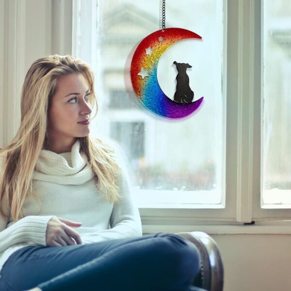 Window Hanging Moon Puppy Glass Art Outdoor Sun Catcher Decorative Piece Home Decor Country Style
