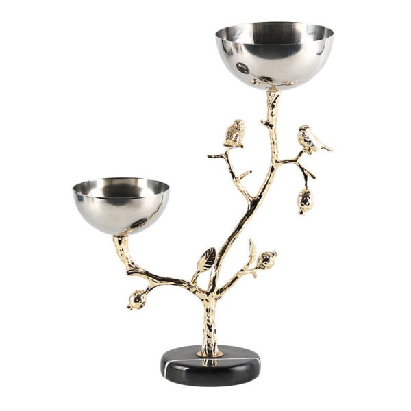 Designer Artistic Branch Bird Double-Tiered Metal Snack Bowl Fruit Dish Decorative Piece Luxury New Chinese-Style Home Decor