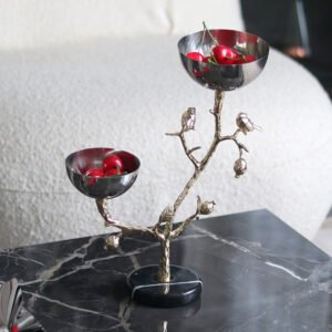 Designer Artistic Branch Bird Double-Tiered Metal Snack Bowl Fruit Dish Decorative Piece Luxury New Chinese-Style Home Decor
