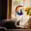 Window Hanging Moon Puppy Glass Art Outdoor Sun Catcher Decorative Piece Home Decor Country Style