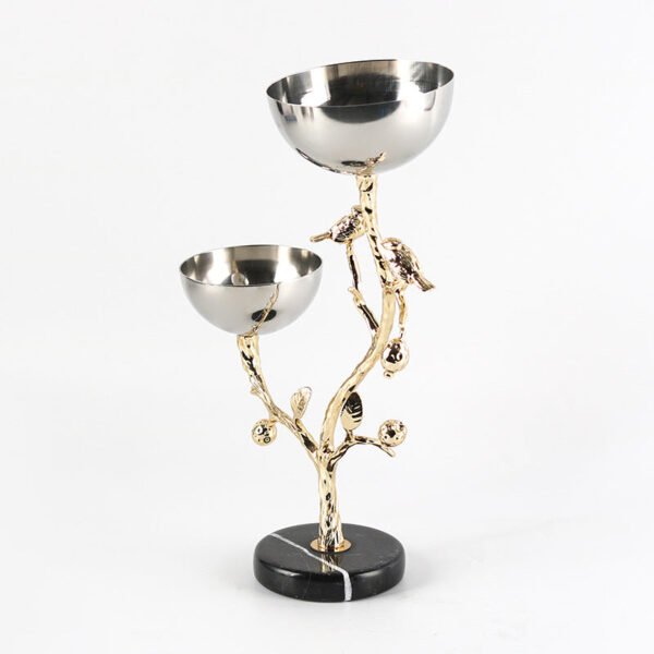 Designer Artistic Branch Bird Double-Tiered Metal Snack Bowl Fruit Dish Decorative Piece Luxury New Chinese-Style Home Decor