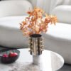 Nordic Luxury Cylindrical Beaded Vase Decorative Piece Model Home Living Room Wine Cabinet Marble Base Floral Vessel Ornament