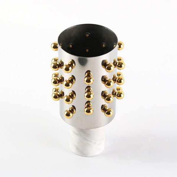 Nordic Luxury Cylindrical Beaded Vase Decorative Piece Model Home Living Room Wine Cabinet Marble Base Floral Vessel Ornament