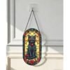 New Colorful Oval Glass Hanging Sign Black Cat Home Window Garden Sun Catcher