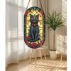 New Colorful Oval Glass Hanging Sign Black Cat Home Window Garden Sun Catcher